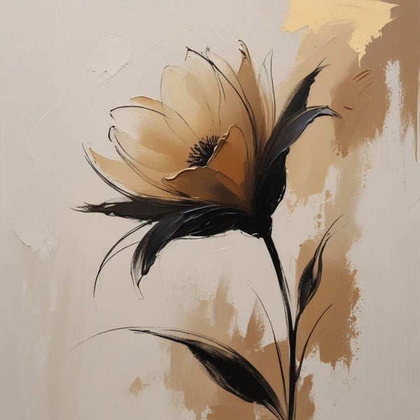 Sable Bloom – abstract bloemenschilderij in beige en zwart