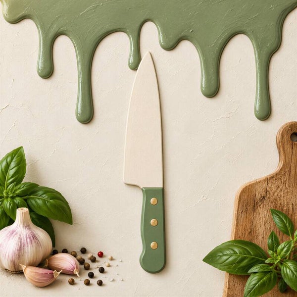 Sage Kitchen – modern keuken kunstwerk met mes en kruiden