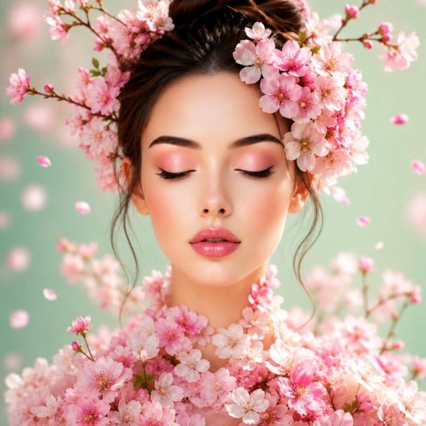 Sakura Sereniteit – schilderij vrouw met kersenbloesem