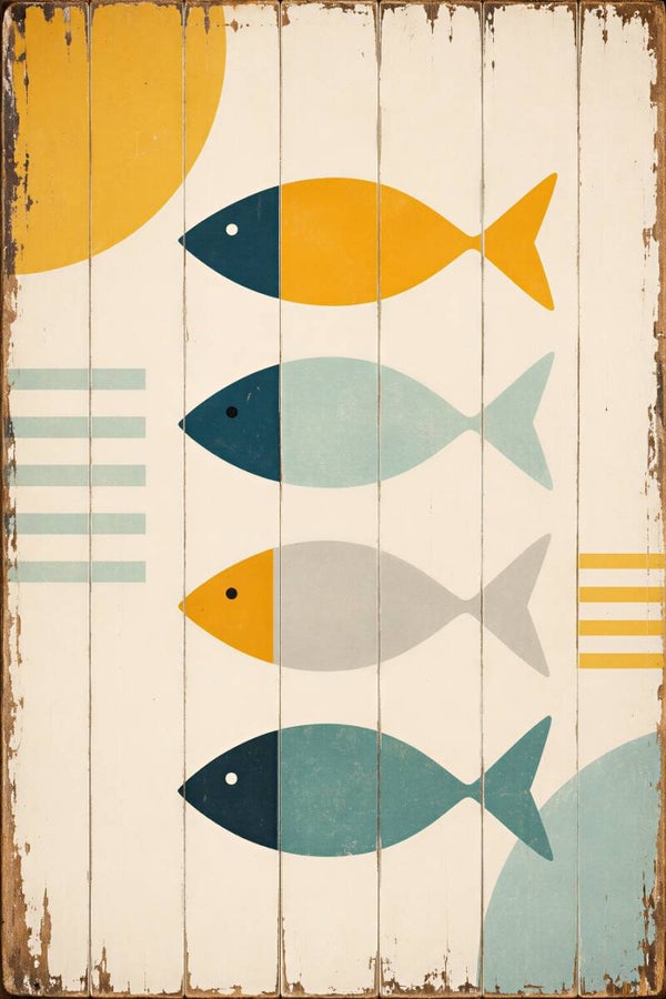 Coastal Fish Row – kleurrijk vis schilderij