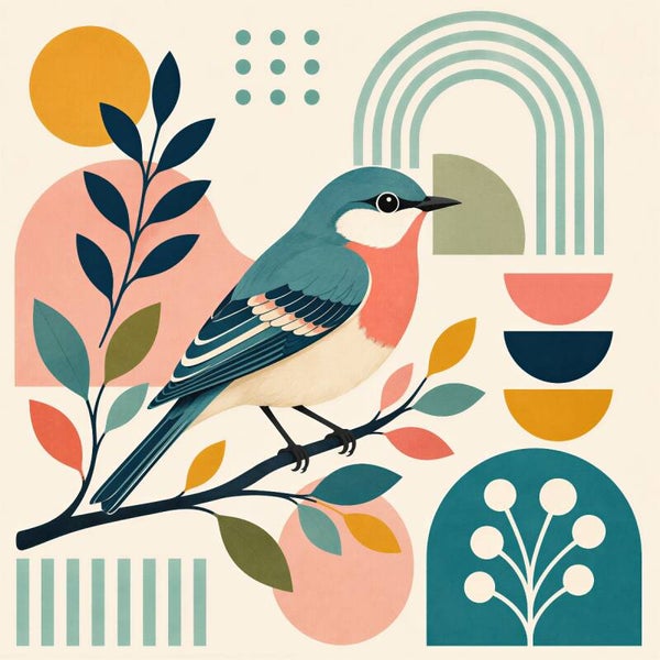 Geometric Bird Muse – modern abstract schilderij vogel