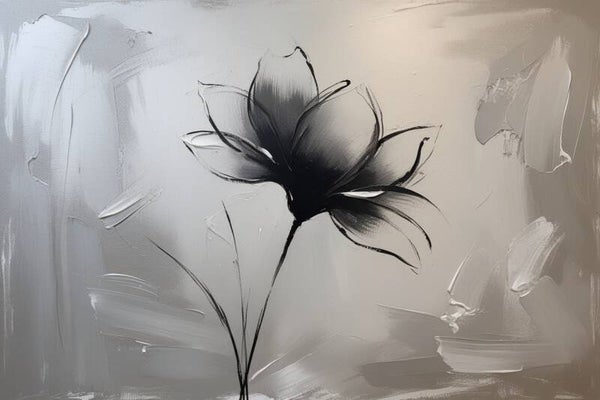 Schaduwpluis – abstract bloemenschilderij in zwart wit en grijstinten