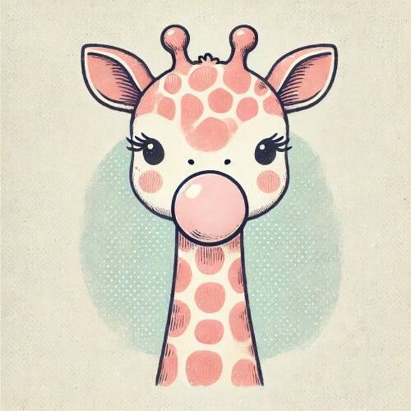 Vrolijke Giraffe met Roze Bubbel – Kinderkamer Decoratie