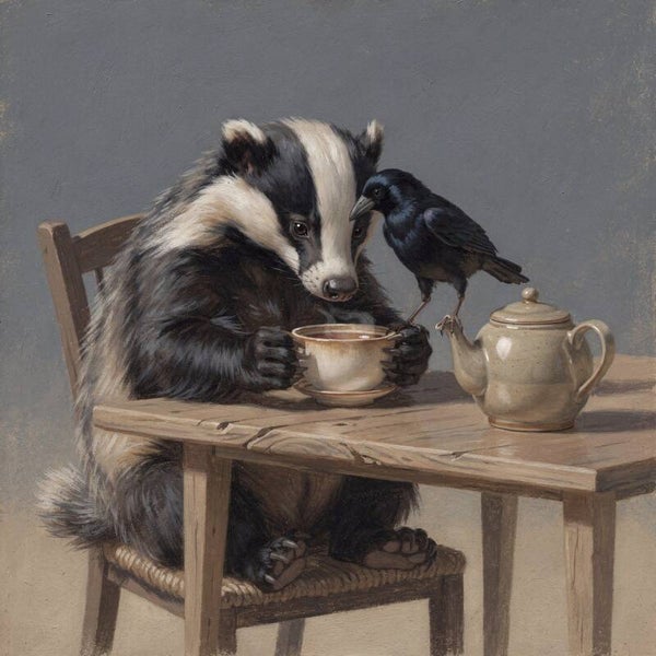 Aan dezelfde zijde – schilderij met das en kraai