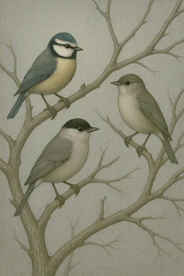 Vogels in stilte – kunstwerk op takken in landelijke stijl