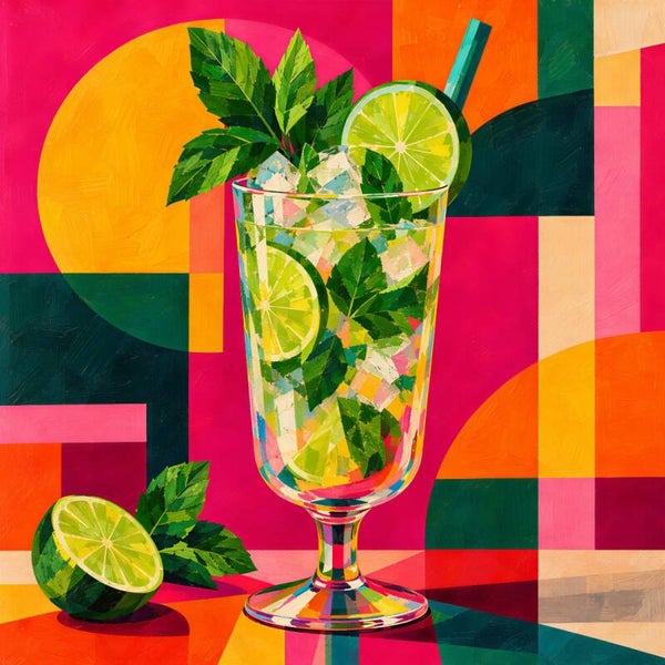 Lime Splash – kleurrijk cocktail schilderij met limoen en munt