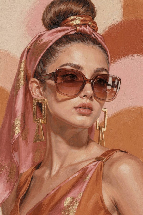 Fashion meisje met zonnebril – schilderij tienerkamer portret roze goud