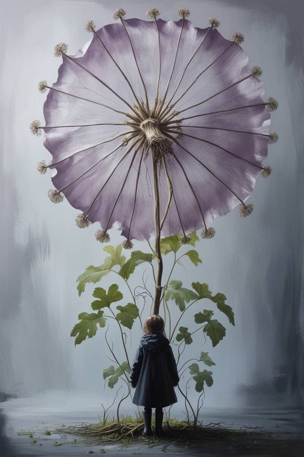 Tegen het Licht van Stilte – schilderij met verstilde figuur en berenklauw