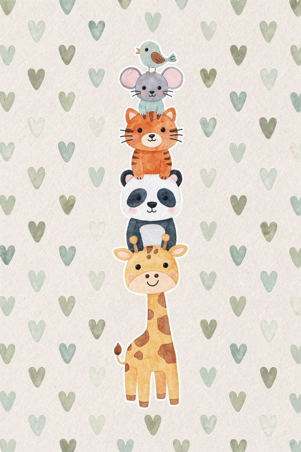 Dieren Toren van Vriendschap – schilderij kinderkamer giraffe panda tijger muis vogel groen