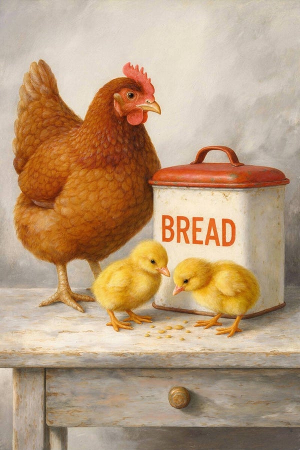 De broodwachters - dieren schilderij kip kuikens