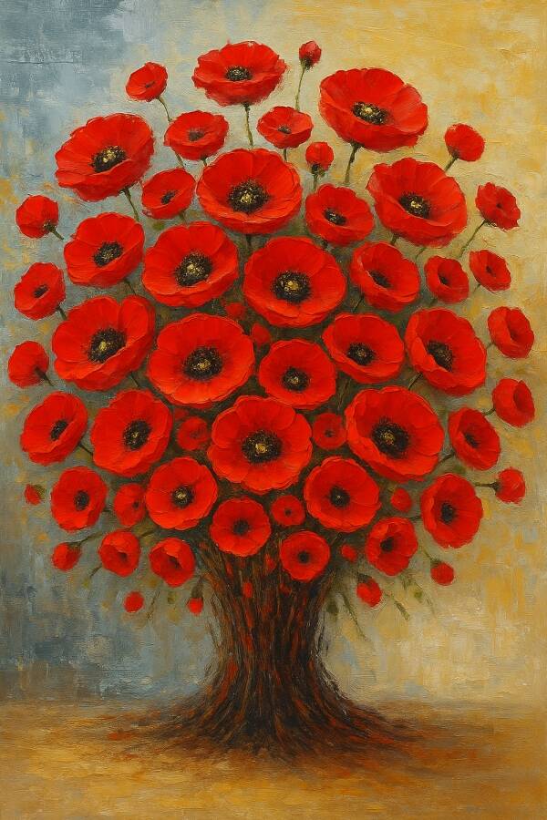 Boom van Bloeikracht – schilderij met klaprozen in boomvorm