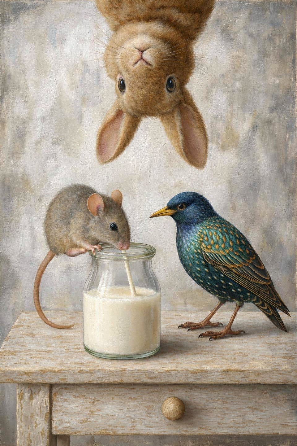 De Buikjesschoonmakers – schilderij met dieren en melk in landelijke stijl