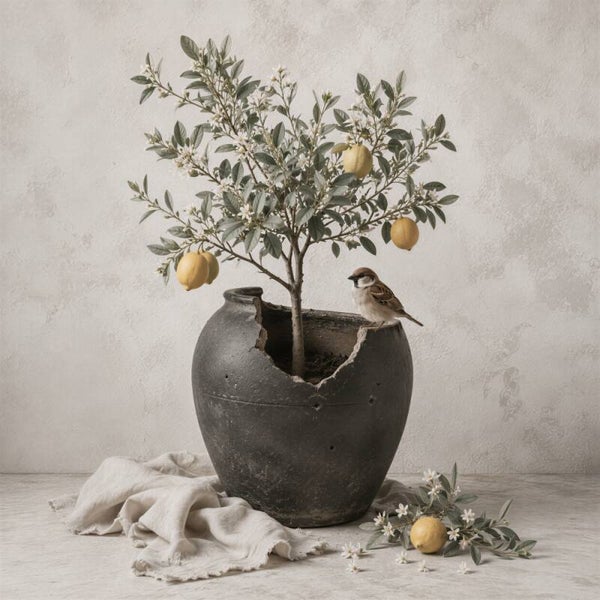 Landelijk citroenboom schilderij met vogel – wanddecoratie keuken landelijk