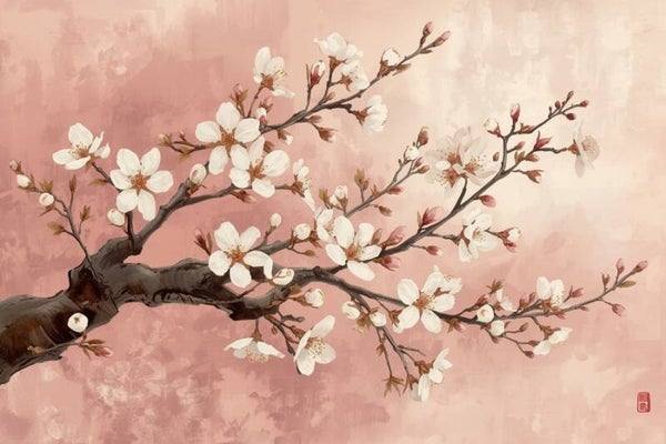 Bloesemzacht – schilderij van kersenbloesem op roze achtergrond