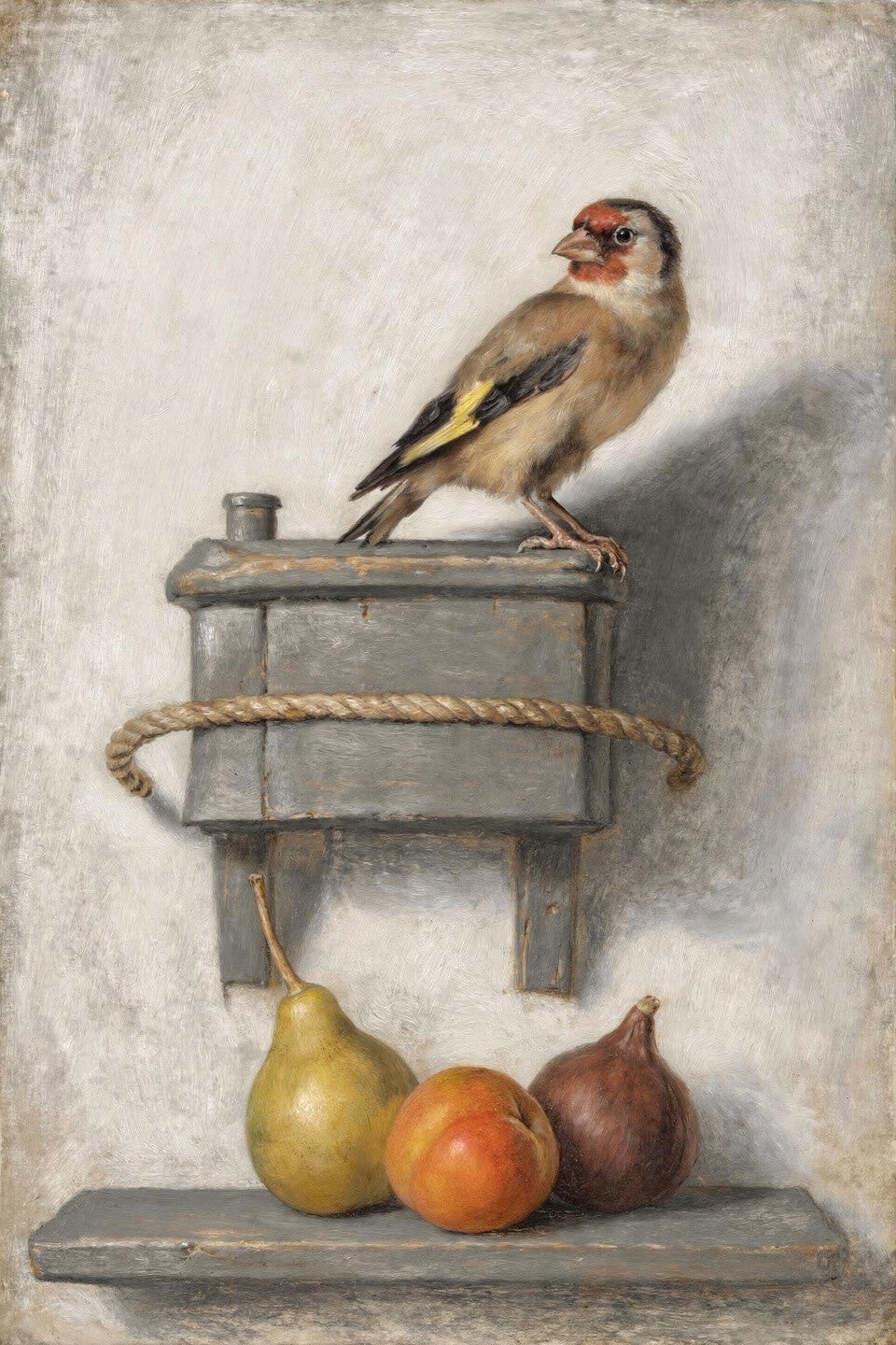 Rust op de Rand – schilderij puttertje met fruit in oude meester stijl