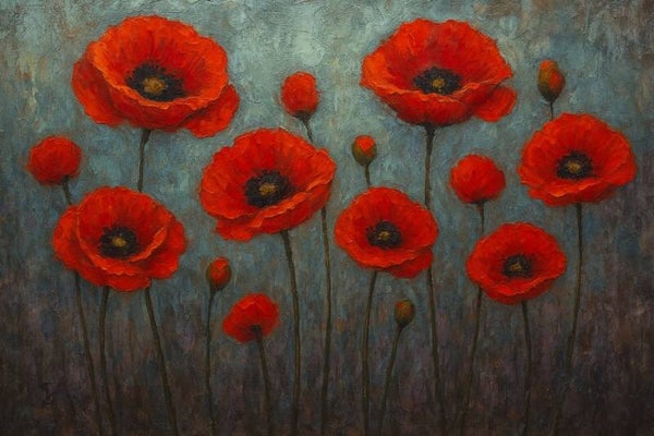 Vuurpapaver – schilderij rode papavers in warme tinten