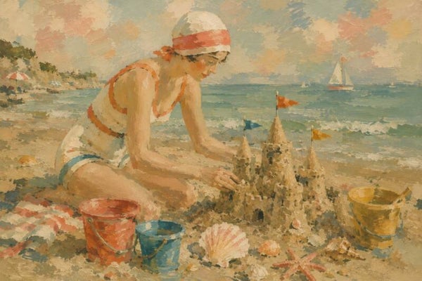 Zandkasteel aan Zee – schilderij strand en zandkasteel