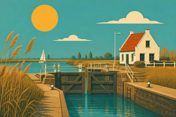 De Hollandse Sluis – historische sluis, sluiswachtershuis en zeilboot