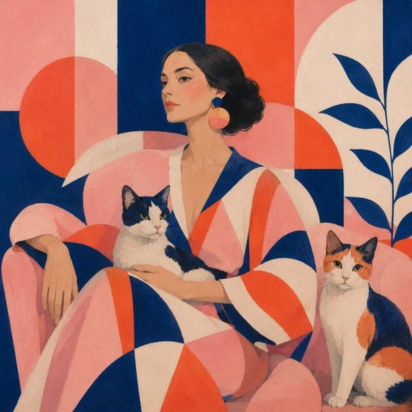 Kattengezelschap – schilderij vrouw met katten