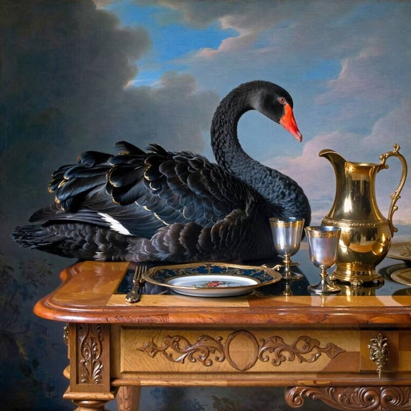 Veren van Verfijning – schilderij zwarte zwaan met gouden details