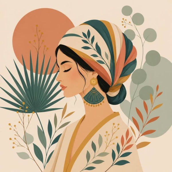 Serene Oasis – botanisch schilderij met saliegroen, terracotta en palmblad