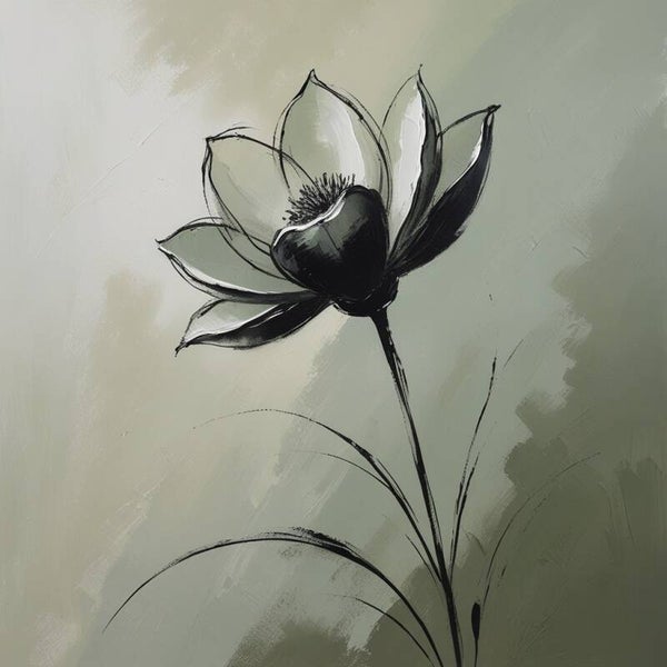 Shadow Petal – modern groen bloem schilderij met minimalistische stijl