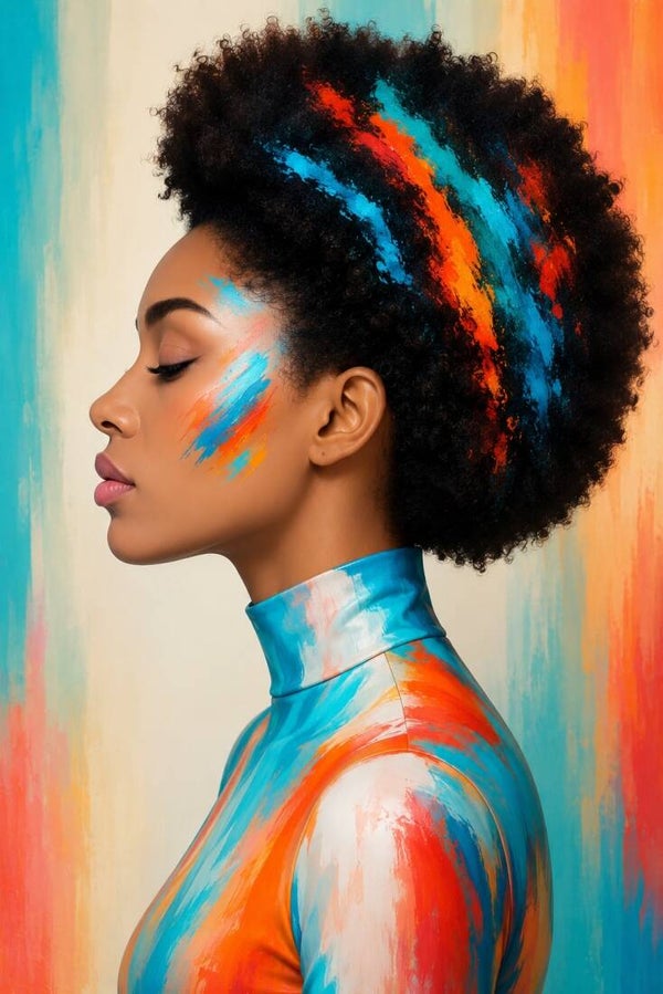 Silent Strokes – abstract portret schilderij blauw en oranje