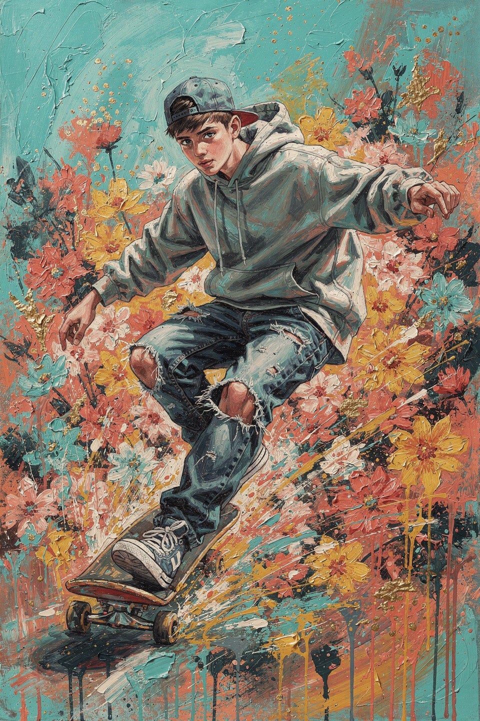 Skateboard schilderij tienerkamer – stoere urban wanddecoratie voor jongenskamer