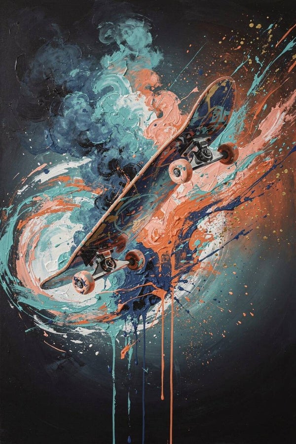 Sky Ride – skateboard schilderij tienerkamer stoere wanddecoratie jongen