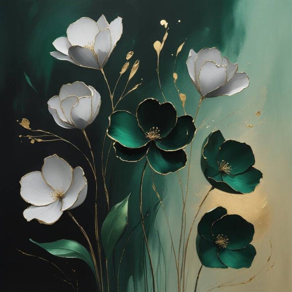 Smaragdlicht – luxe bloemen schilderij in groen en goud