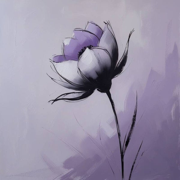 Soft Lavender Bloom – modern paars abstract bloem schilderij
