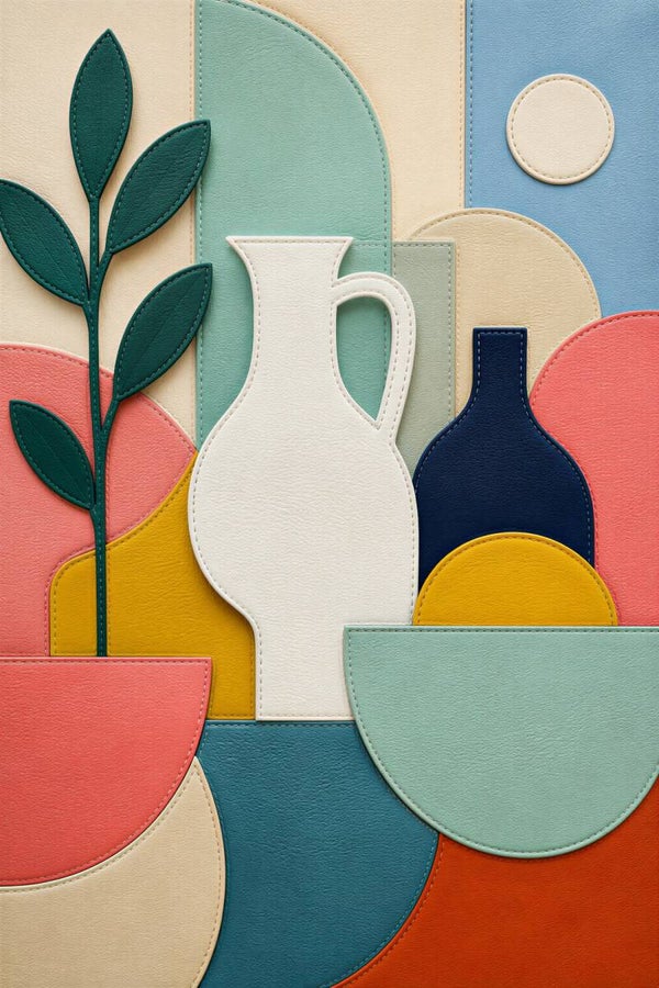 Soft Shapes – abstract stilleven met vaas en leerstructuur