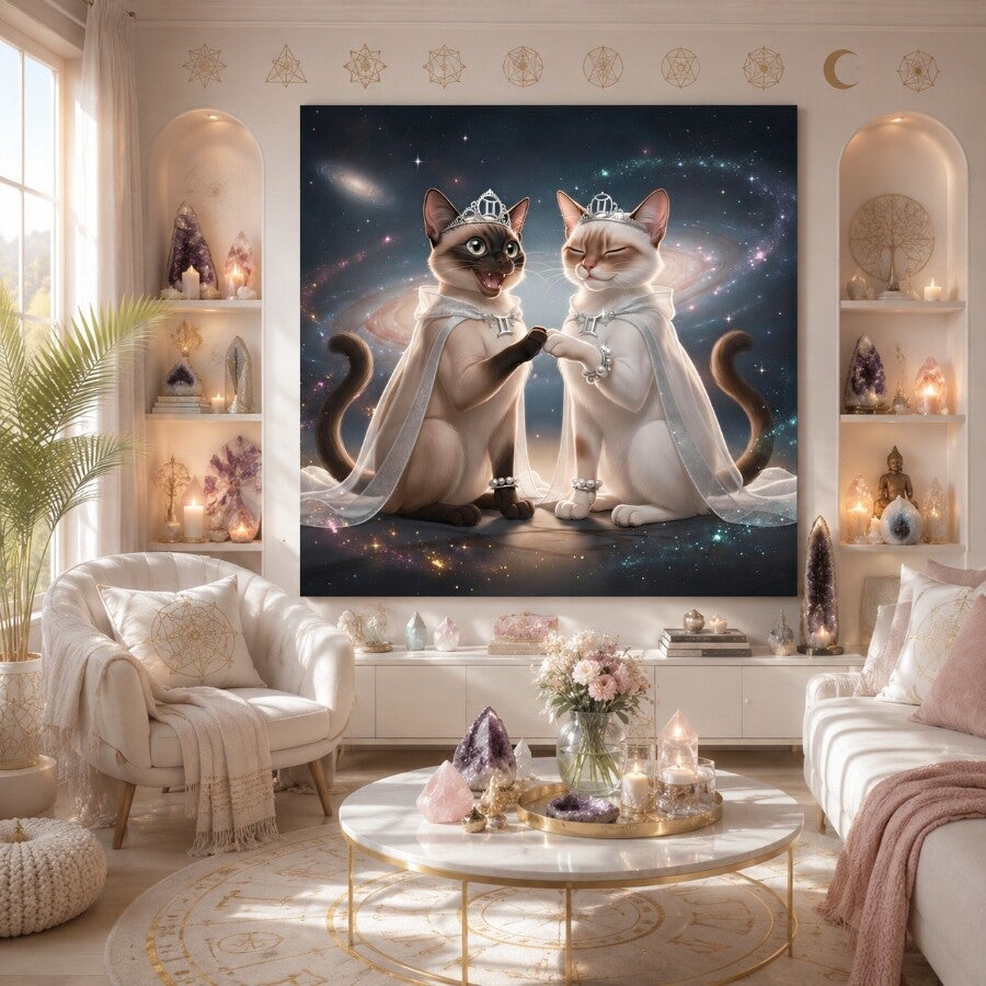 Sterrentweeling – Tweelingen sterrenbeeld schilderij met Siamese katten