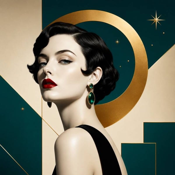 Groene Glamour – vrouw schilderij in art deco stijl