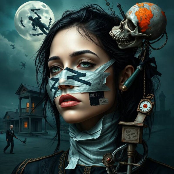 Stille Controle – surrealistisch urban fantasy vrouw schilderij