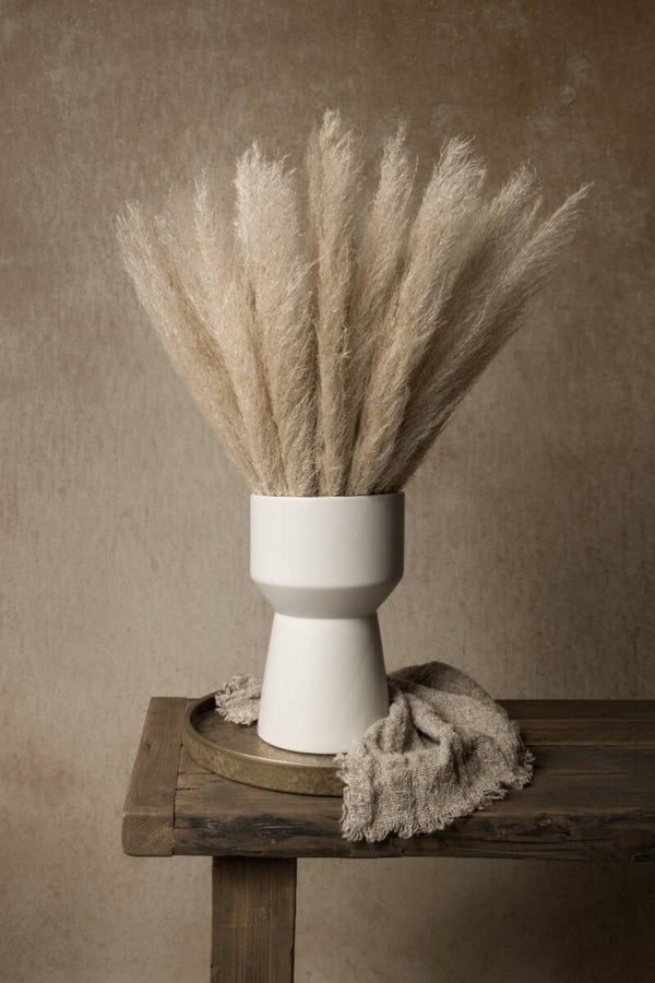 Peace in Natural Tones – Stilleven met pampaspluimen in witte vaas – Naturel