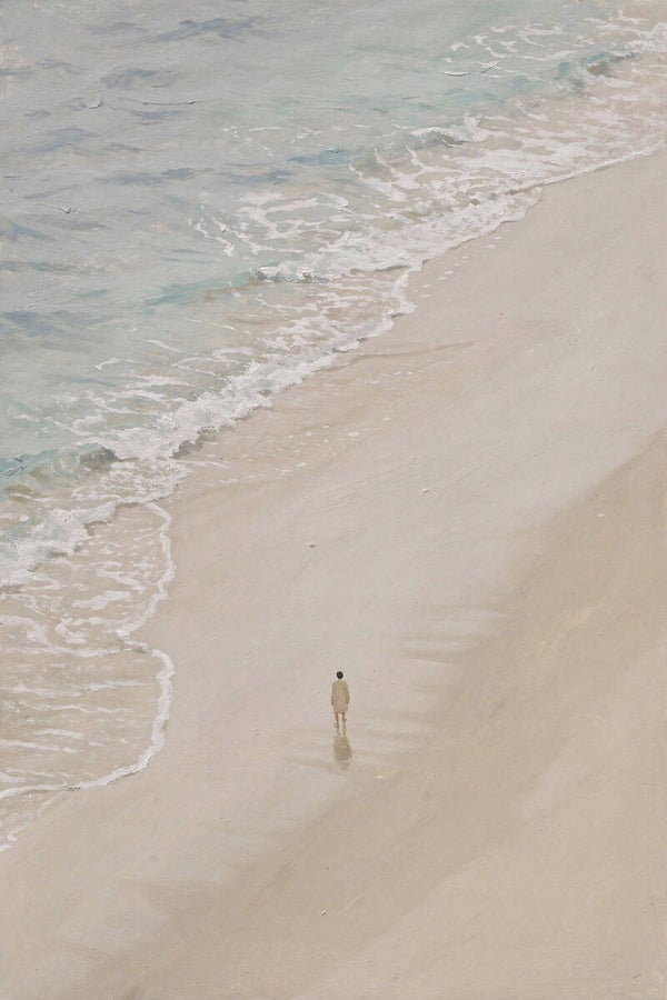 Alleen aan Zee – strand schilderij minimalistisch en rustig