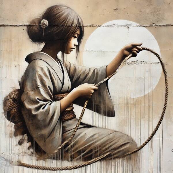 Serene Tradition – Street Art Wanddecoratie met Traditioneel Meisje