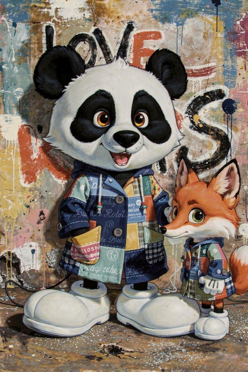 Street Crew – urban dieren schilderij panda en vos