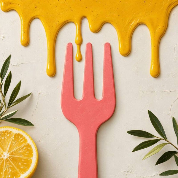 Sunny Fork – kleurrijke keuken wanddecoratie met citroen