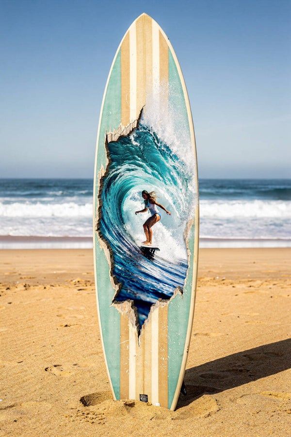 Golf door het Board – surf schilderij met oceaangolf en surfer