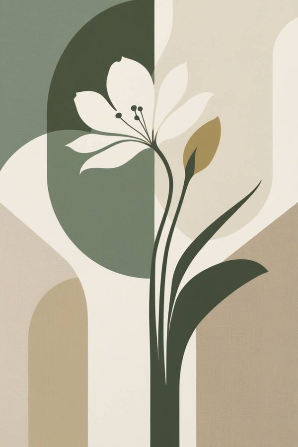 Sylvarra – botanisch schilderij met bloem in groen en zandtinten