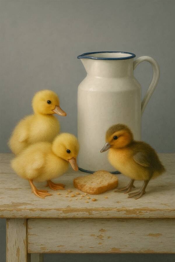 De Brooddelers – dieren schilderij eendenkuikens