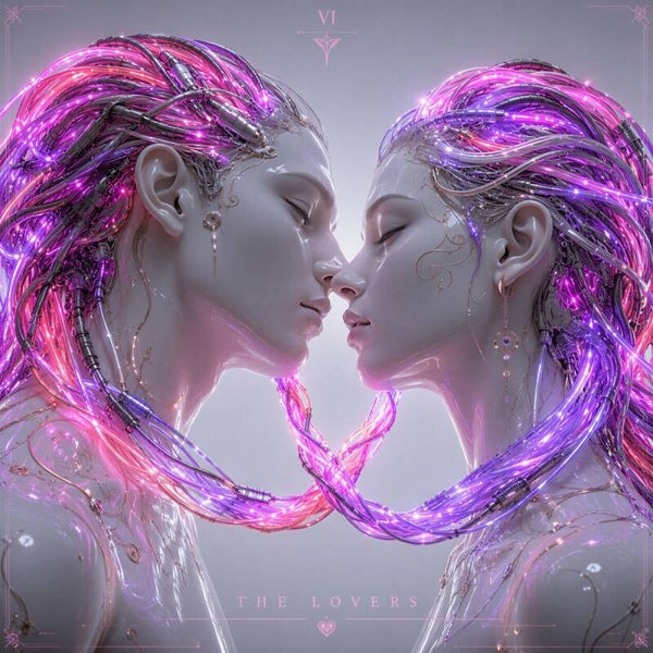 Mystic Tarot – The Lovers – futuristische geliefden tarot schilderij