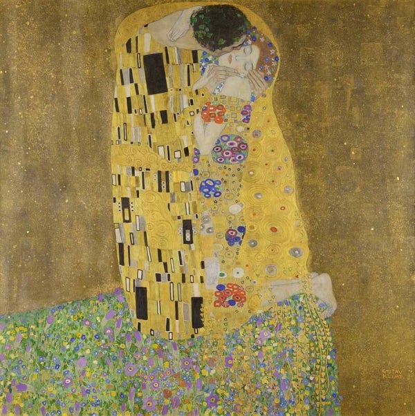 The Kiss – Gustav Klimt schilderij met gouden details