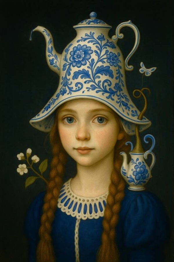 Het Geheim van de Theepot – Delfts blauw schilderij in oude stijl