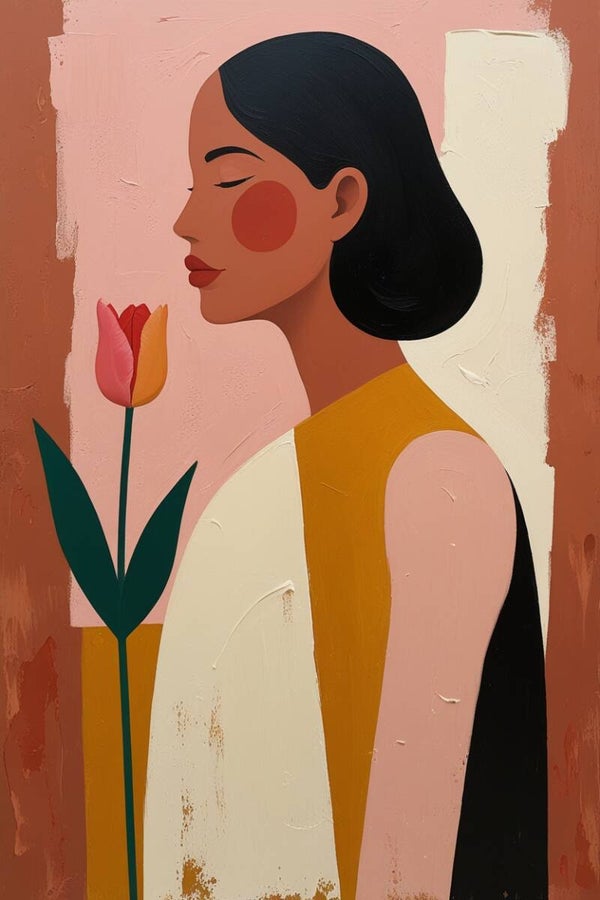Tiala – Vrouw schilderij met bloem en aardetinten
