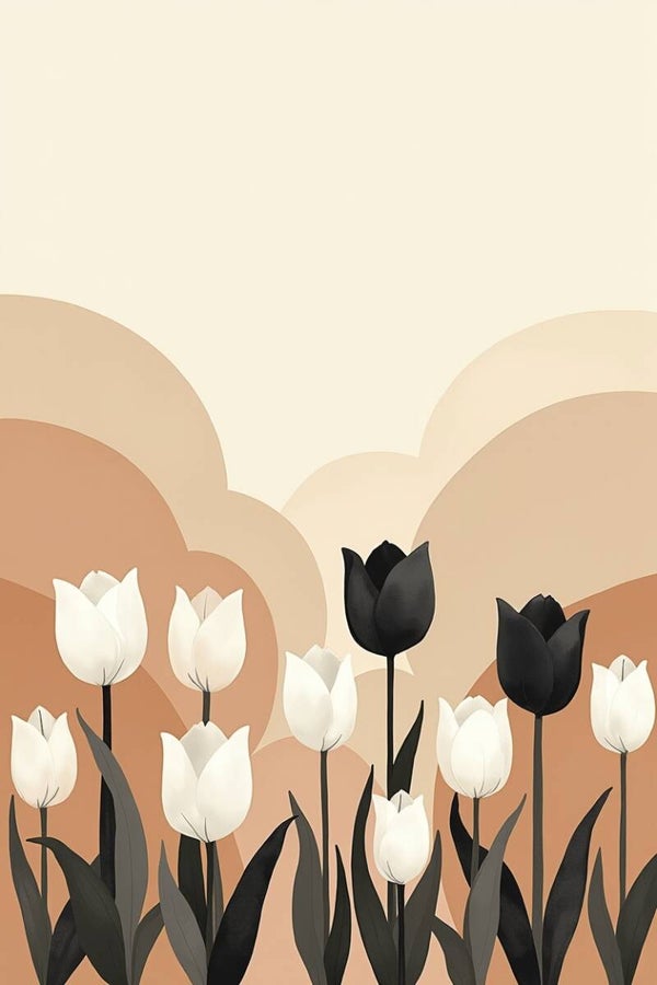 Stilteveld – tulpen schilderij in zand en zwart