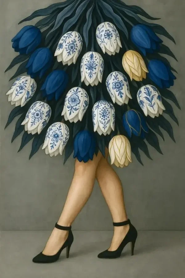 Delfts blauw schilderij – Tulpenrok met gouden accenten/🖤 Black Friday
