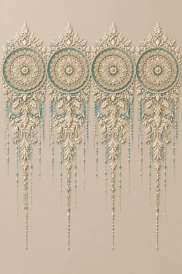Turquoise Ornamentdroom – boho schilderij met mandala en sierornamenten